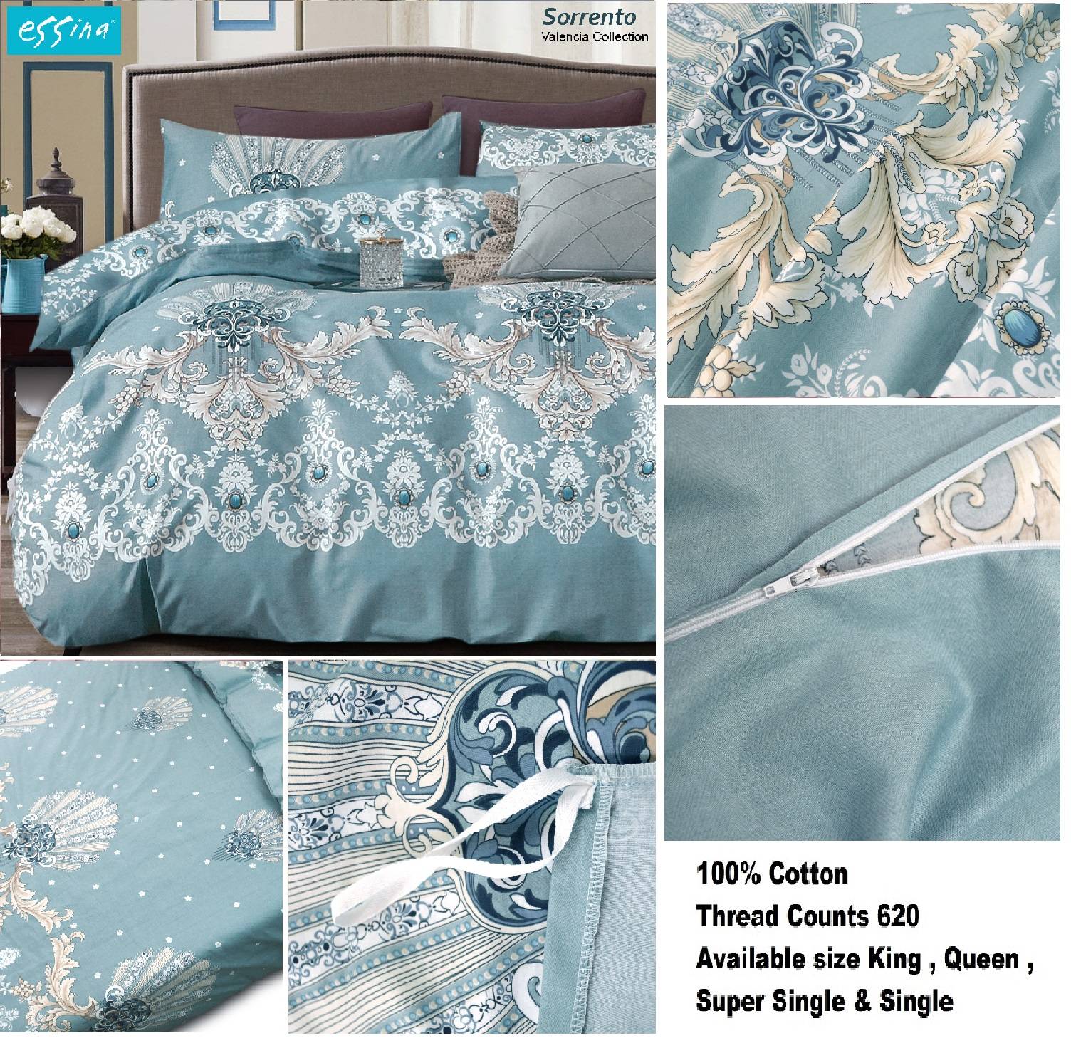 [100 Cotton]Essina Quilt Cover & Fitted Sheet set Modern & Stylish