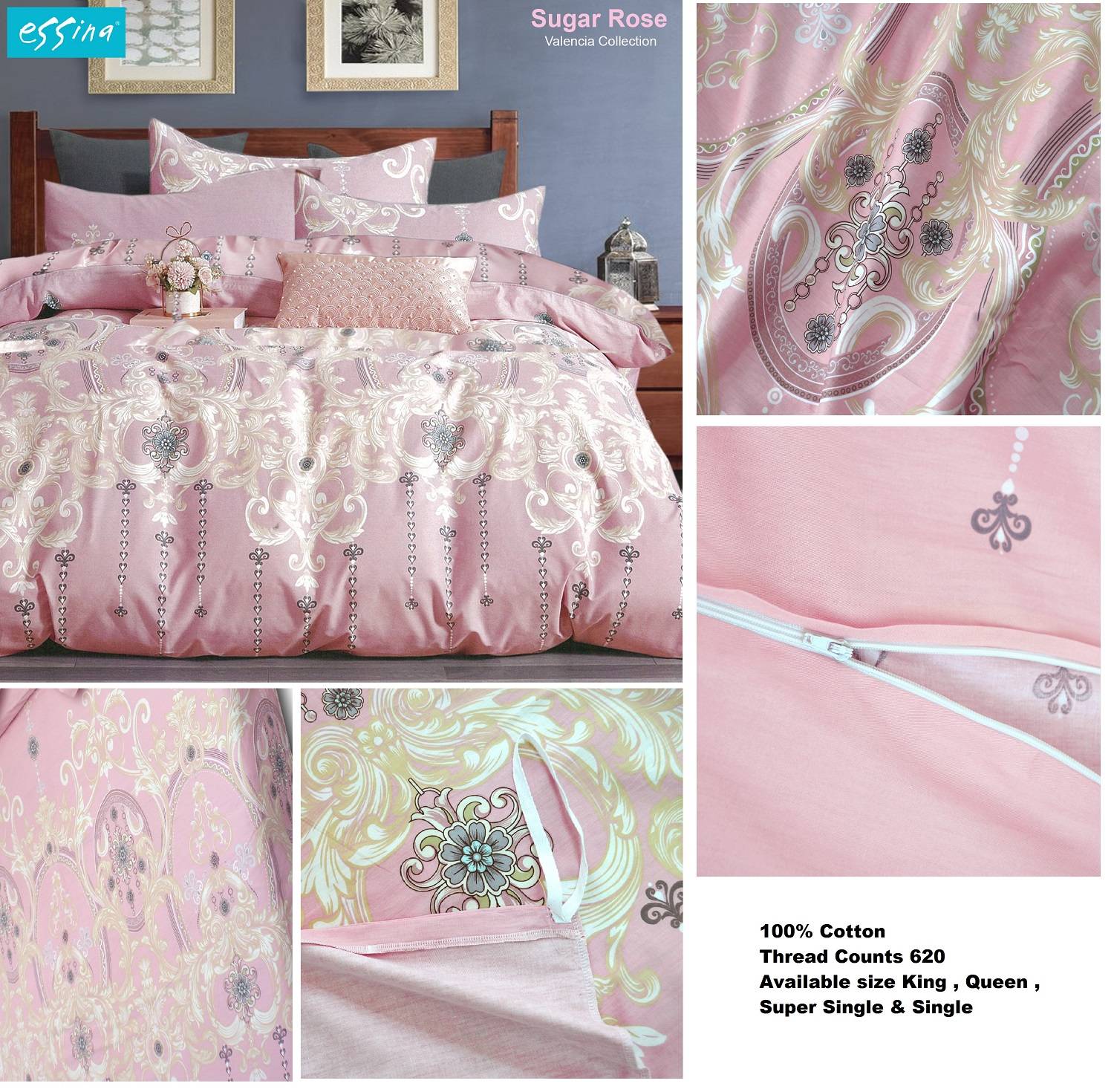 [100 Cotton]Essina Quilt Cover & Fitted Sheet set Modern & Stylish