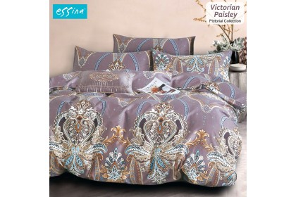 [100% Cotton ]Essina Pictorial Quilt Cover+Fitted Bedsheet set 620TC Cadar set [ Available size King / Queen / Single / Super Single