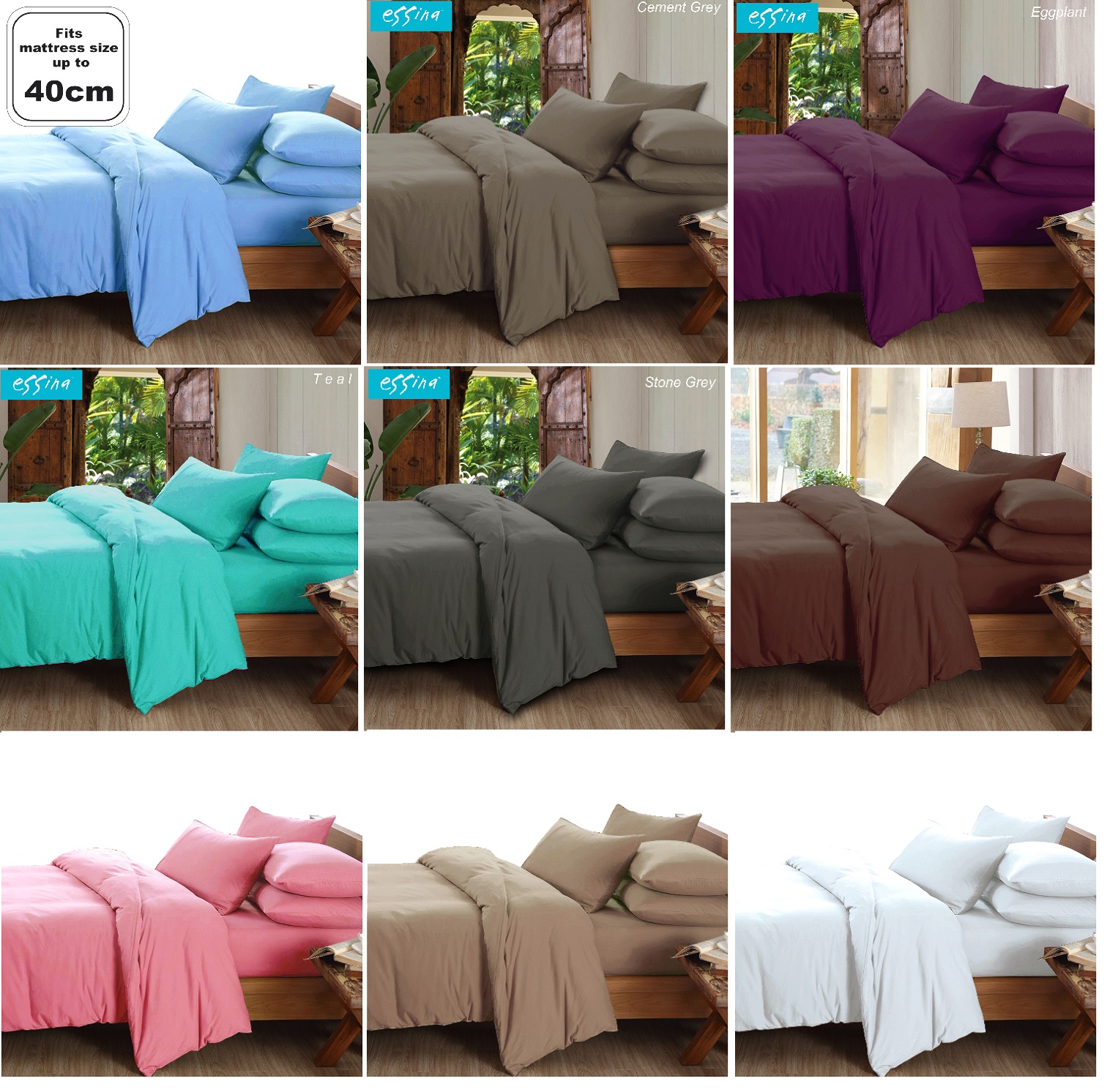 Essina Super King 40cm Candies Quilt Cover & Fitted Bed sheet set Plain & Hotel Cadar Super King 100% Cotton 620 thread counts (fit 16 inch High Mattress)