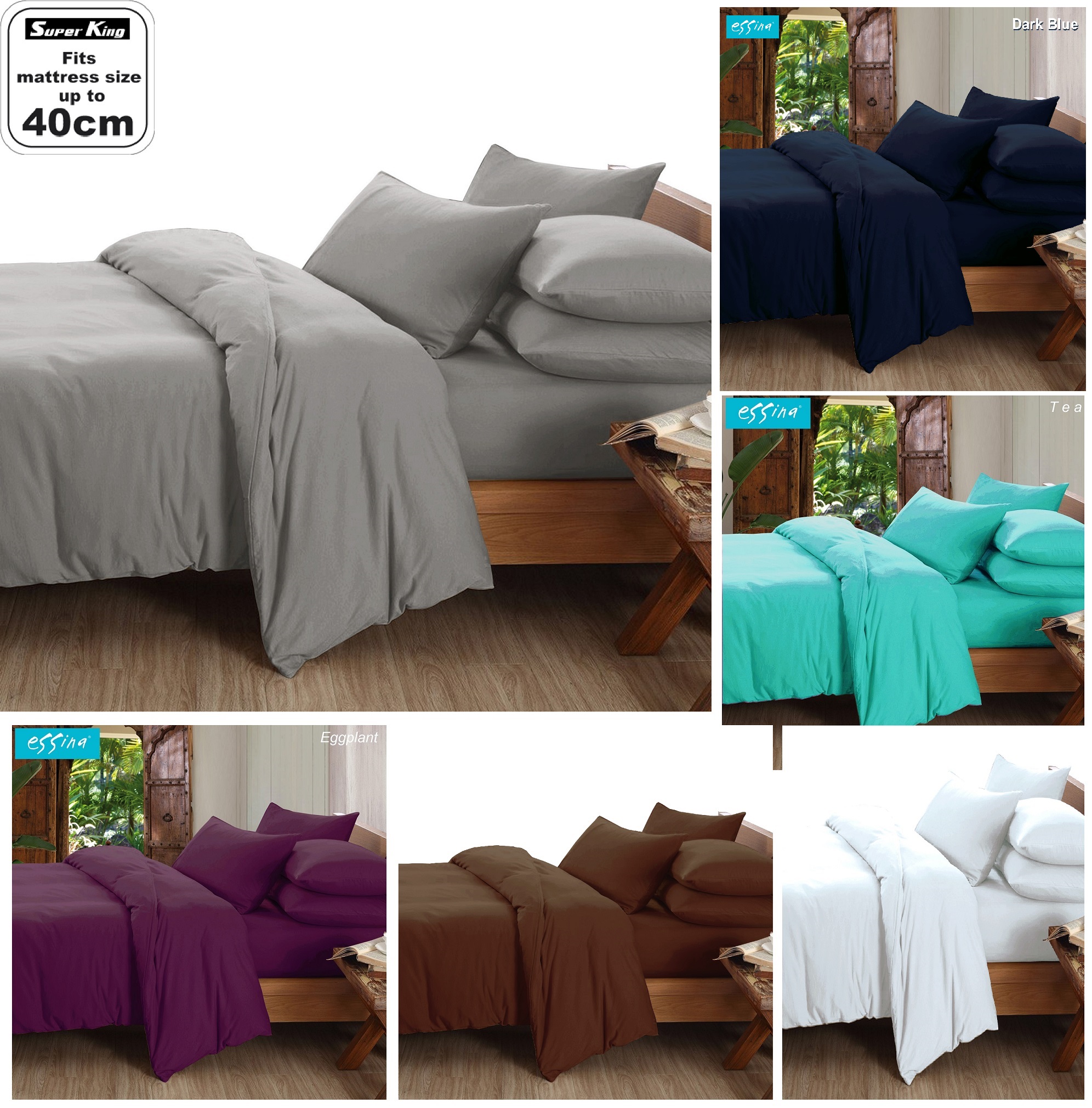 Essina Candies Super King 40cm Comforter & Fitted Bed sheet set Plain & Hotel Cadar Super King 100% Cotton 620 thread counts (fit 16 inch High Mattress)